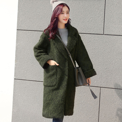 欧美范2016秋冬新款韩版中长款西装领纯色毛呢外套羊毛呢子大衣女