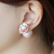 Korea earrings Pearl stereo rose dual temperament earrings women''s accessories double sided wear new mail