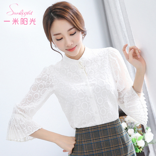 立领雪纺衫女蕾丝衫2017春装新款女装小衫潮