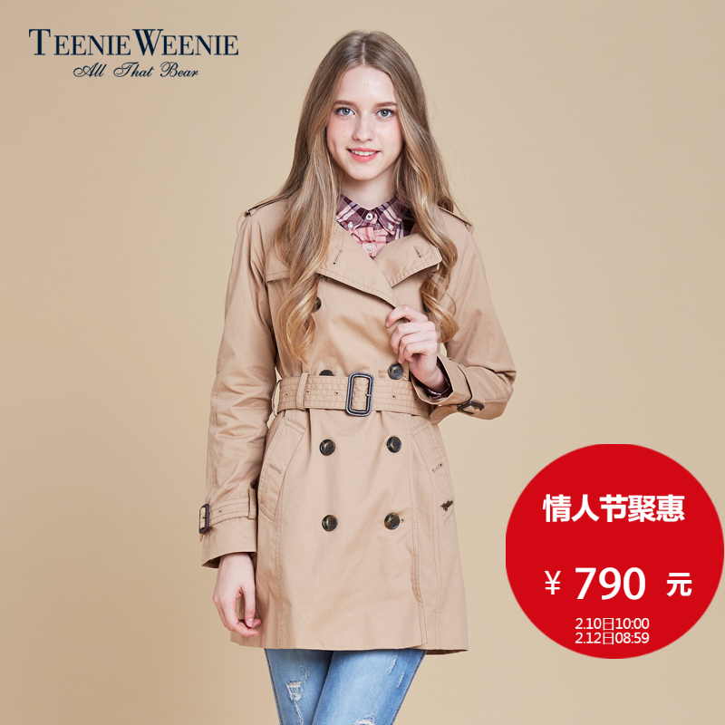 Teenie Weenie小熊2016秋新款单排扣中长款风衣外套女TTJT64901K产品展示图3