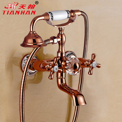 天翰卫浴欧式全铜镀铬玫瑰金色花洒套装冷热浴缸水龙头简易淋浴器