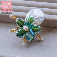 Beautiful natural white seashells too bride brooch crystal flower brooch jewelry Freshwater Pearl accessories I0023