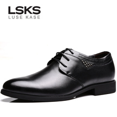 LSKS新品商务正装系带真皮鞋 男士尖头透气低帮英伦德比男鞋包邮