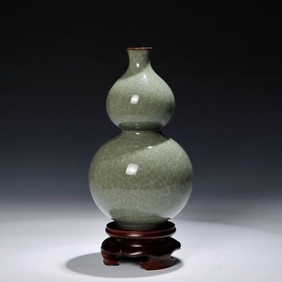 中国陶瓷艺术大师 陈石玄根 冰裂纹葫芦瓶