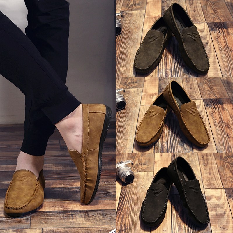 夏季男鞋子一腳蹬懶人休閑鞋英倫皮鞋韓版潮流百搭透氣男士豆豆鞋