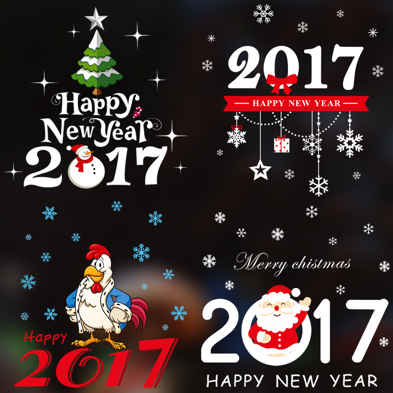2017新年玻璃贴纸圣诞元旦装饰双面墙贴春节窗花鸡年橱窗贴画门贴产品展示图3