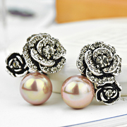 Mu-Mu-jewelry earrings female quality Japanese and Korean sweet simple hypoallergenic rhinestone rose Korea ring 244