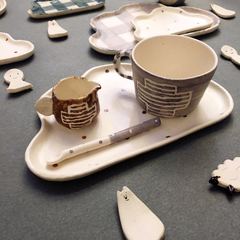 现货日本人气女作家前田祥子手工陶瓷餐具杯子云朵餐盘咖啡杯勺子