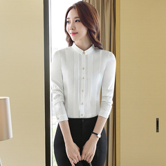 职业衬衫女长袖OL白色韩版修身休闲面试前台办公室正装工作服衬衣