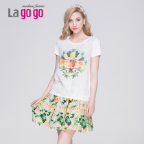 lagogo拉谷谷 2015夏季水果卡通印花修身圆领百搭T恤 EBA611J440