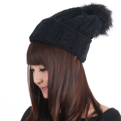 韩国混色毛线帽加厚保暖冬季帽子女韩版潮秋冬男女彩色带球针织帽