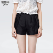 Linda 2015 Qbily/clear blue spring/summer new women's wide leg jeans slim fit high waist slim Joker lace shorts