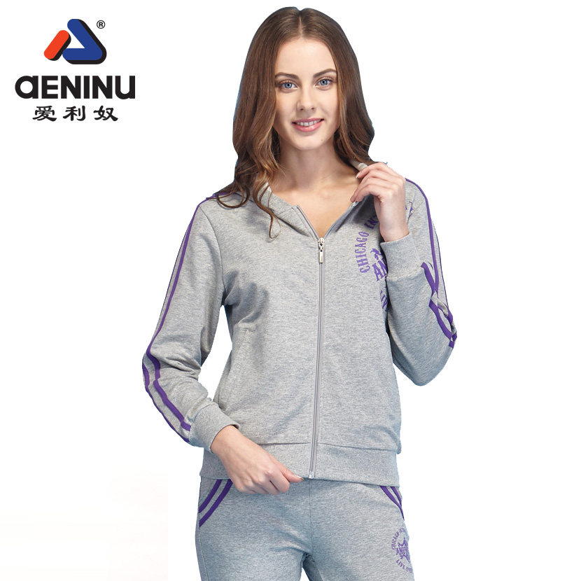 爱利奴新品长袖套装运动套装女春秋休闲套装女 韩版大码宽松