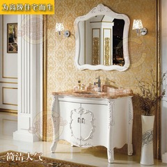 英皇凯迪卫浴 欧式90/1米大理石白色铂金银橡木实木浴室柜洗脸盆