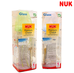 正品 NUK耐高温彩色宽口玻璃奶瓶(带硅胶1号中圆孔）240ml