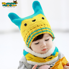韩国婴儿帽子秋冬3-12个月宝宝套头帽围巾2件套保暖男女儿童1-4岁