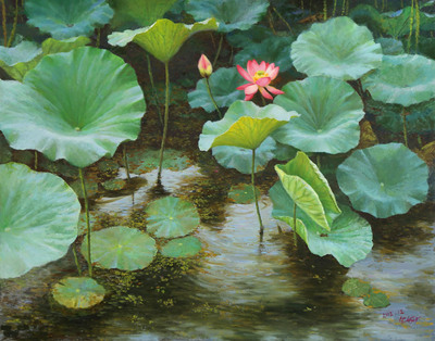 朝鲜名家油画 南惠成 《荷花》