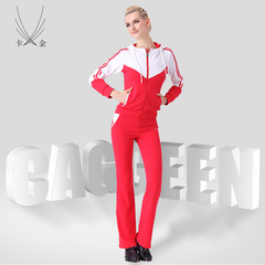 caggeen/卡金 2016新款健身服瑜伽服跳操服套装 红白连帽休闲冬女