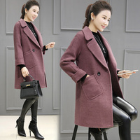 017春季新款欧版时尚千鸟格毛呢外套女中款军