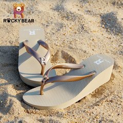 洛克熊新款纯色舒适人字拖女夏季防滑沙滩厚底松糕坡跟高跟凉拖鞋