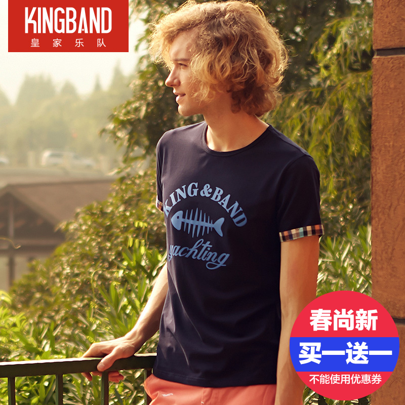 KINGBAND2016夏天新款修身打底衫圆领字母LOGO印花纯棉T恤男短袖产品展示图2