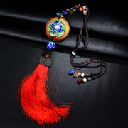 New Thai hand-woven long women sweater chain leaflet rosewood lapis lazuli Red Chinese knot tassel necklace