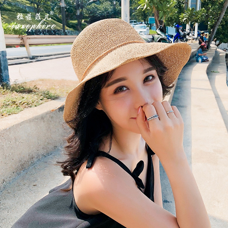 ia可折叠草帽女夏小清新沙滩帽子海边女夏天太阳遮阳出游韩版百搭