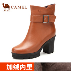 Camel/骆驼女靴 2015秋冬新款粗跟防水台女短靴高跟骑士靴