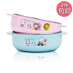 嘉跃双耳塑钢儿童碗防烫宝宝专用餐具安全隔热儿童餐具不绣钢汤碗