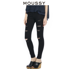 MOUSSY 经典 修身 破洞 紧身小脚 牛仔裤子女0108AA12-9050