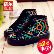 Becky's autumn new hi-laced sneakers women folk style shoes with flower platform shoes and leisure shoes Korean version