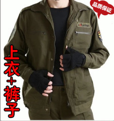 纯棉迷彩服套装男军绿帆布长袖工作服作训服野战服劳保服春秋外套