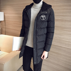 红林鸟2016冬季新款棉衣男士中长款韩版修身拉链装饰棉衣