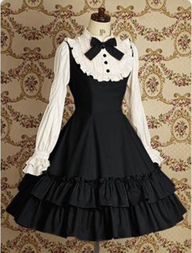 现货包邮 Lolita哥特式日常长袖连衣裙 棉料 宫廷洋装 cos服定制