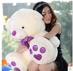 泰迪熊紫色领结熊大号毛绒玩具公仔可爱娃娃抱抱熊玩偶生日礼物