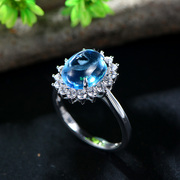 Very Thai, European and American classic female ring 925 silver inlay Topaz gemstone ring live