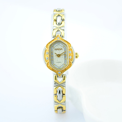 海达手表上海产经典复古间金镶钻银色椭圆手动机械女表库存全新