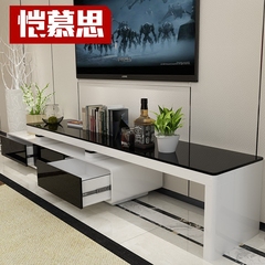 简约客厅储物电视柜可伸缩钢化玻璃地柜黑白配套茶几组合成套家具