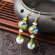 Is 925 Silver Thai fashion ladies gold plated cloisonne round beads earrings natural temperament of pearl earrings woman