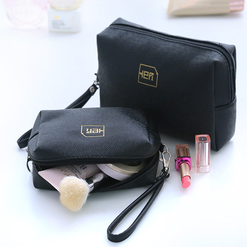 简约韩国化妆包袋黑色小号纯色粉色手包式随身便携女小方包产品展示图3