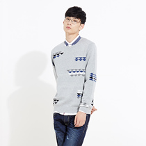 美特斯邦威2015秋装新款男圆领小几何图形长袖毛衫吊牌价199元