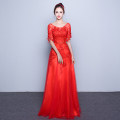 红色敬酒服2016冬季新款韩式新娘结婚礼服长款宴会修身晚礼服显瘦