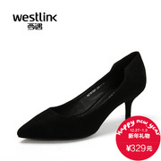 Westlink/West spring of 2016 new pointy high heels stiletto Sheepskin Shoes asakuchi leather shoes