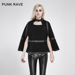 PUNK RAVE设计师原创新品朋克欧美毛呢斗篷披肩短款外套