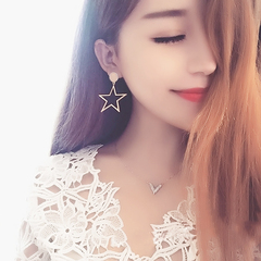 韩国个性大气星星金色几何镂空五角星金属耳环女百搭民族风耳饰品