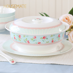 Housemate韩式餐具套装陶瓷碗勺大汤碗大汤勺泡面碗带盖带勺