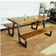 美式小户型餐桌实木创意会议桌办公桌餐厅复古咖啡铁艺餐桌椅组合