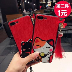 新年吊坠招财猫苹果iphone7手机壳6splus挂绳硅胶软壳女款卡通潮