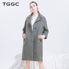 TGGC2016冬装新款直筒七分袖纯羊毛呢大衣中长款女毛呢外套J18907