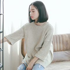 2016秋装女新款韩版慵懒风蝙蝠袖粗针织毛线宽松大码圆领套头毛衣